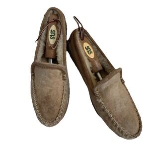 LL Bean wicked good mens size 7 shoes brown suede shearling lined slippers.